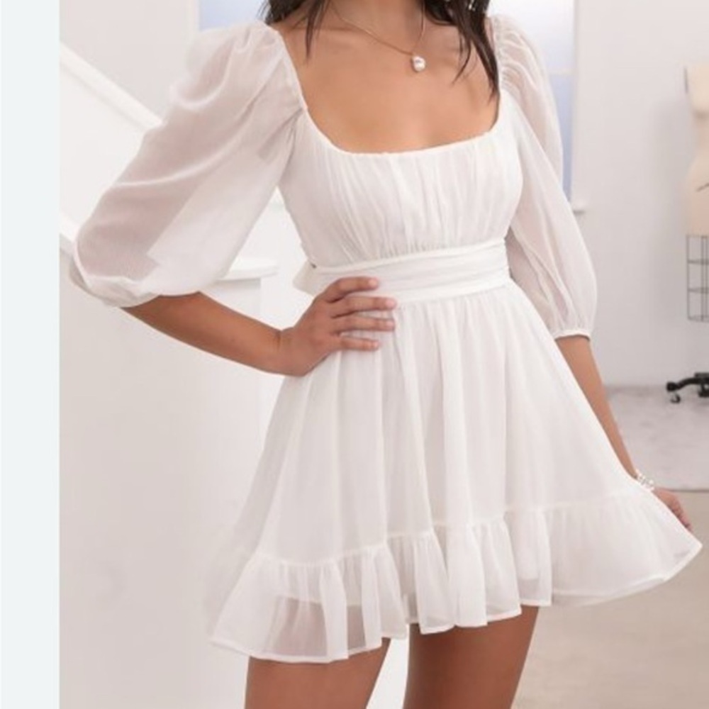 Lucy in the Sky Neia Ruffle White Chiffon Dress